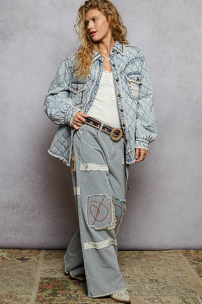 Long sleeve Western-inspired yoke studded lace panel jacket