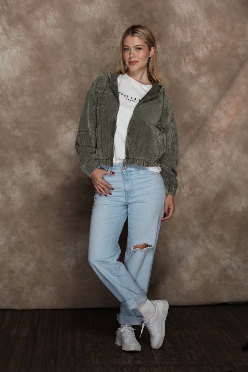 Jill Corduroy Zip Up Hoodie Bomber