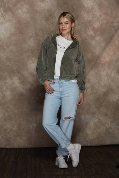 Jill Corduroy Zip Up Hoodie Bomber