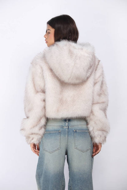 Jessica Faux Fur Hooded Bomber