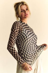 Checkmate Sheer Top- Black & White