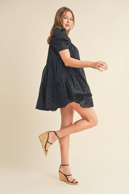 Eyelet Mini Dress- Black