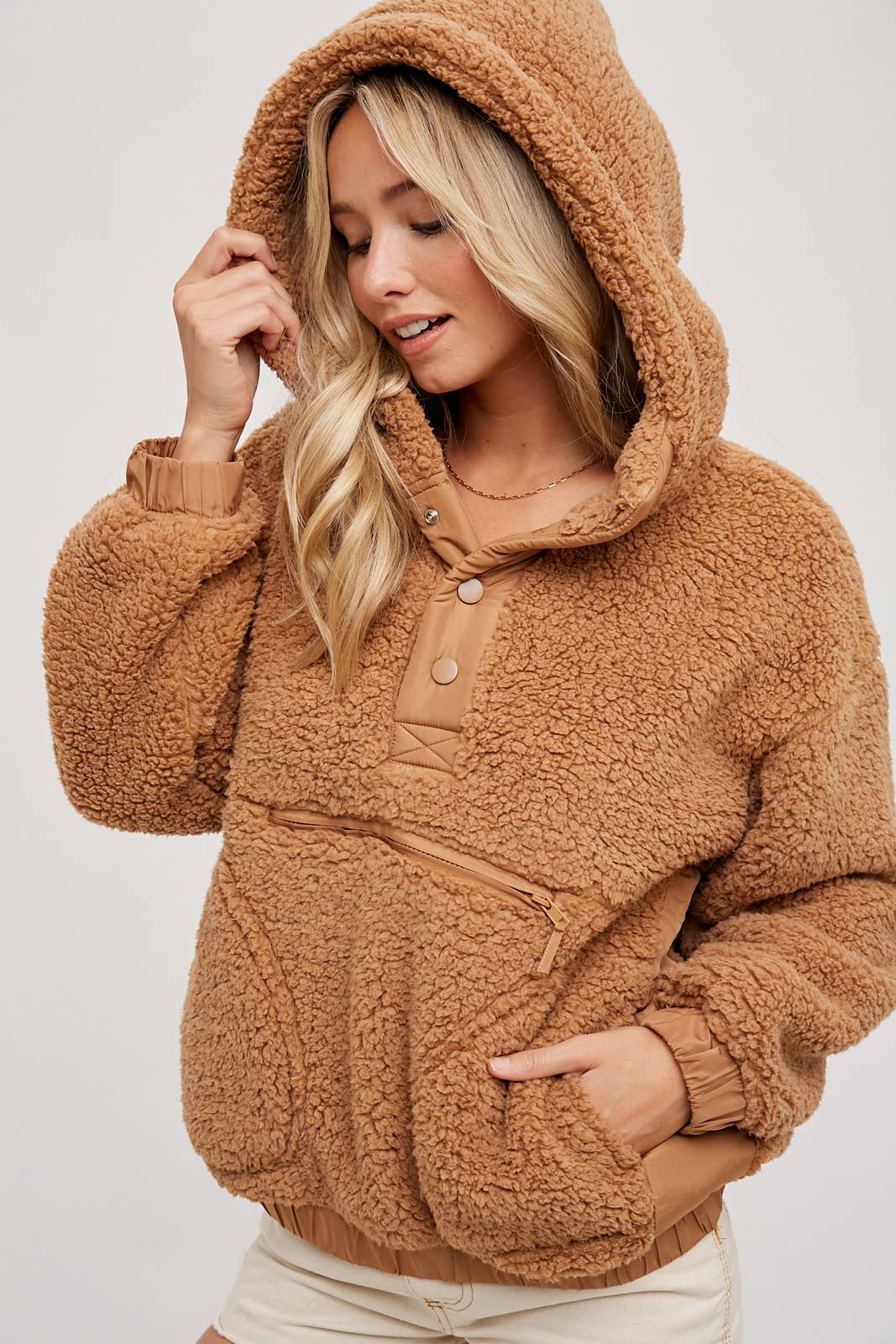 Camel Sherpa Pullover Jacket