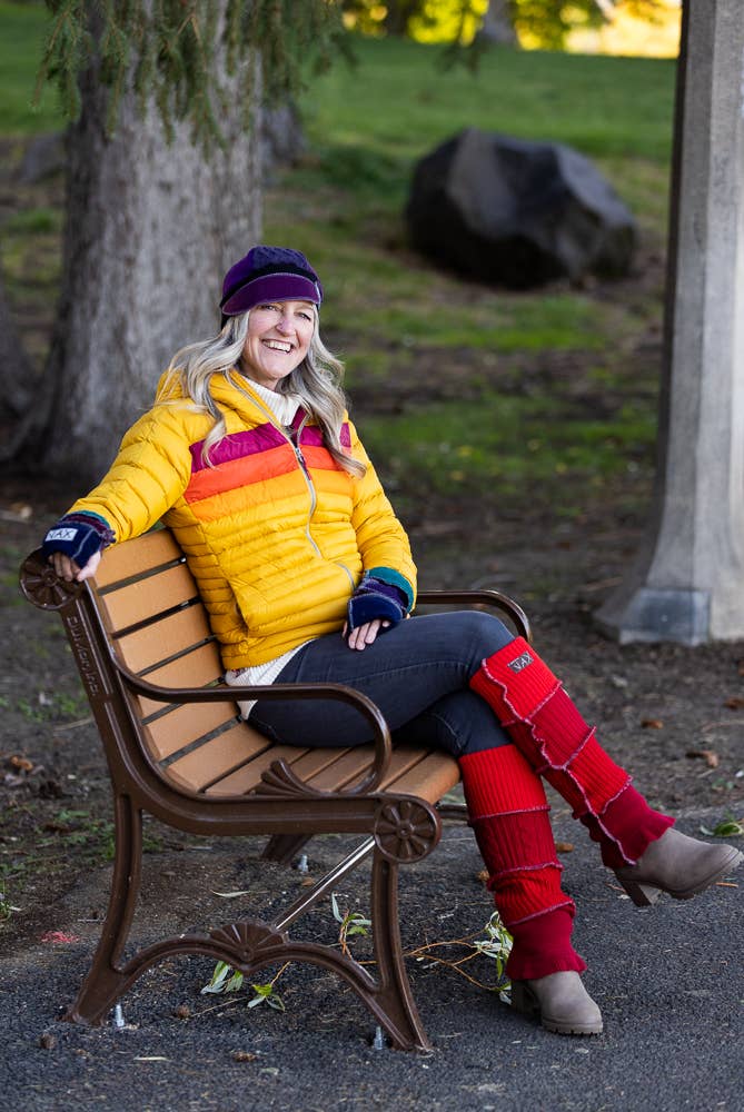 Upcycled Red mixed Sweater Legwarmers #007