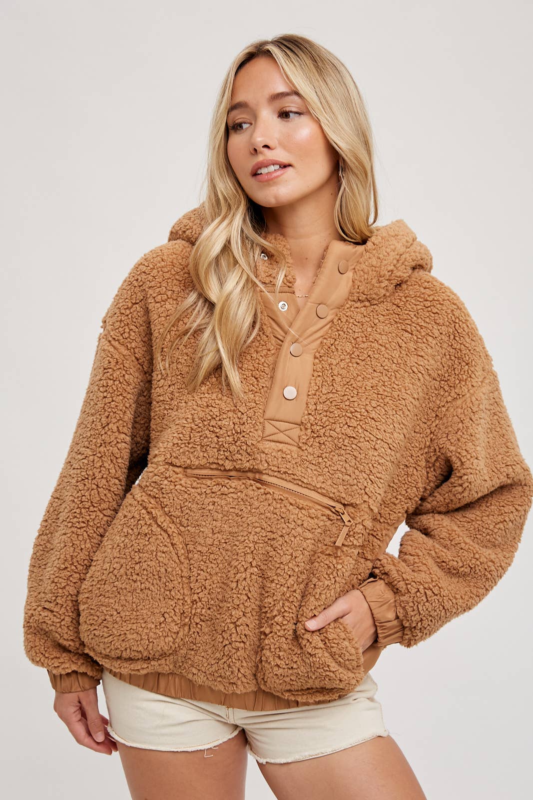 Camel Sherpa Pullover Jacket