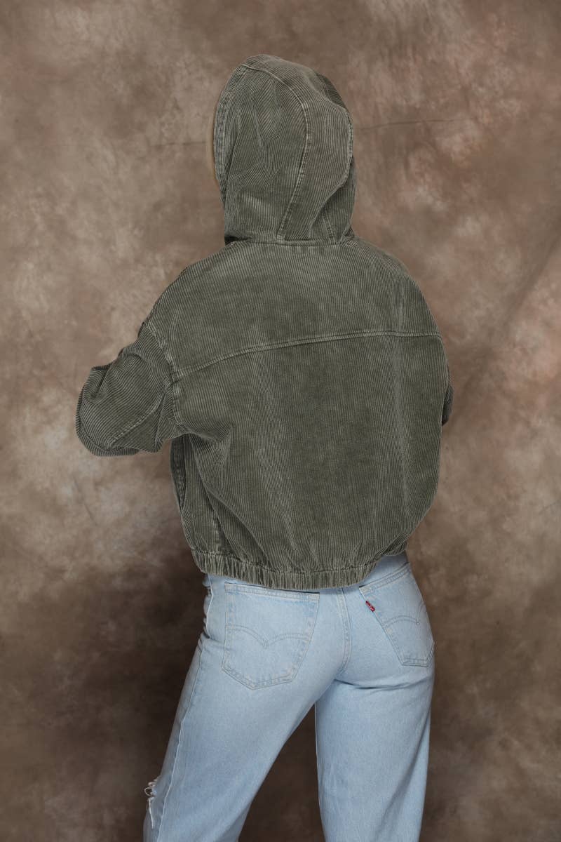 Jill Corduroy Zip Up Hoodie Bomber