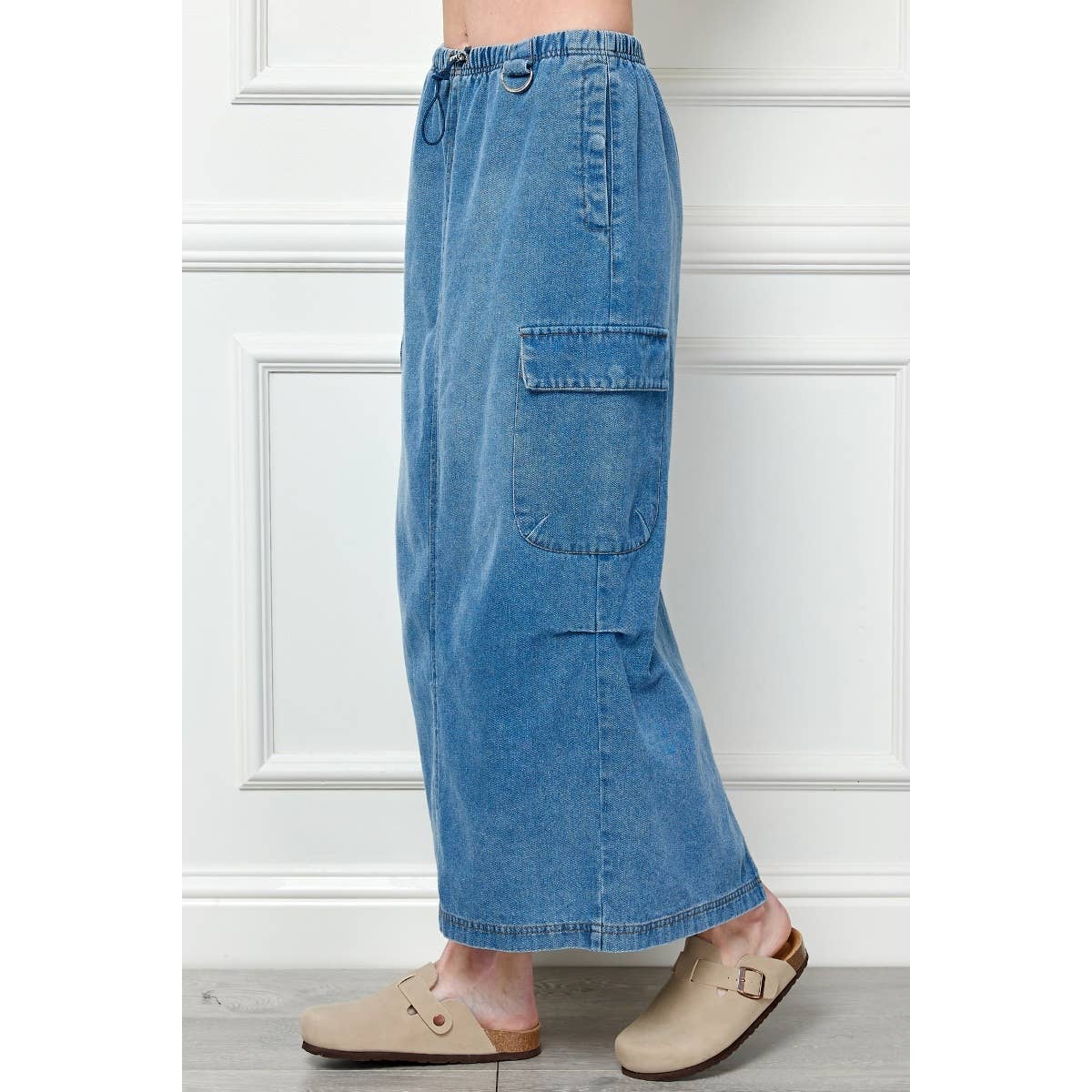 Long Denim Cargo Skirt