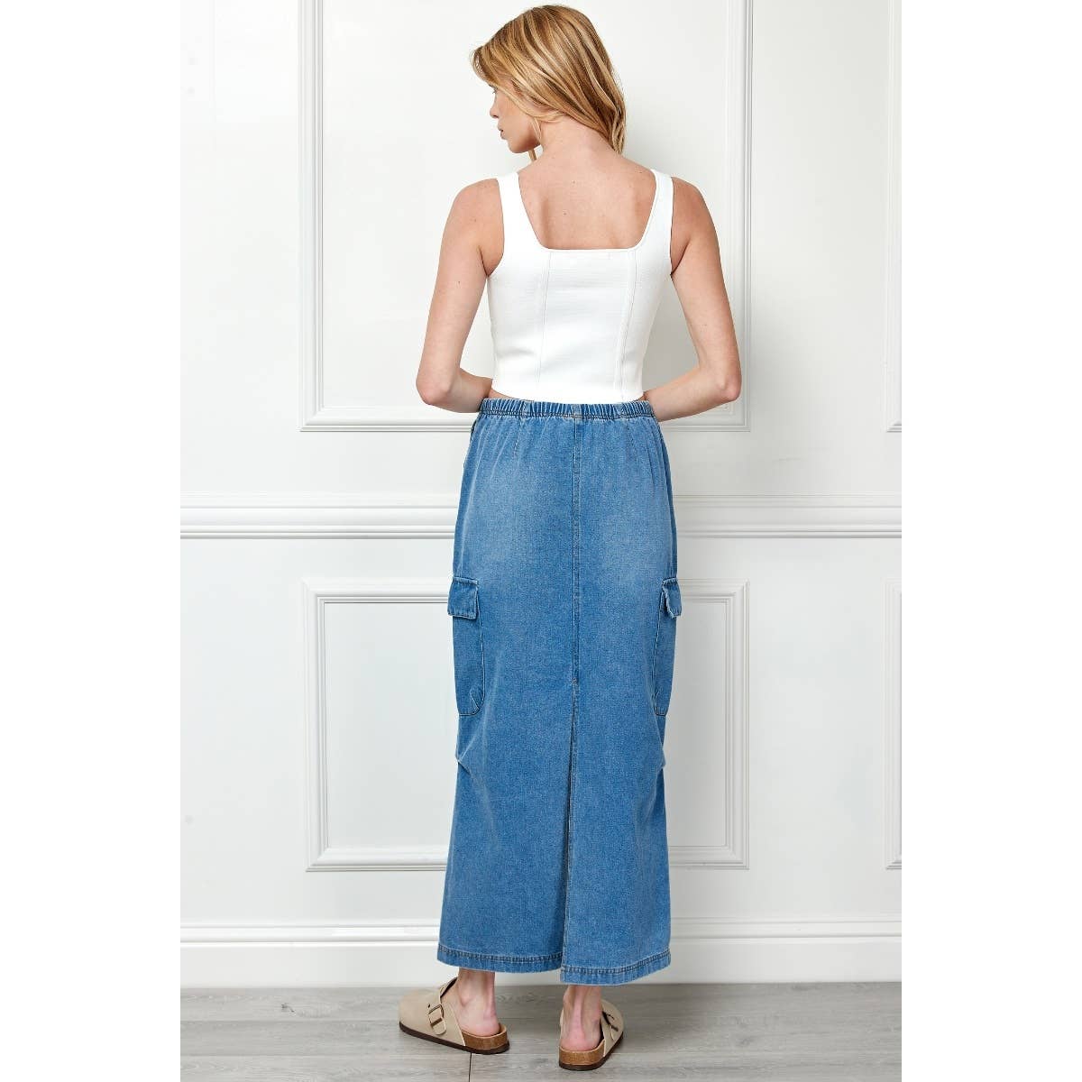 Long Denim Cargo Skirt