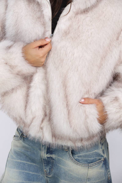 Jessica Faux Fur Hooded Bomber
