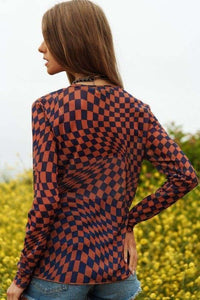 Checkmate Sheer Top- Brown & Black