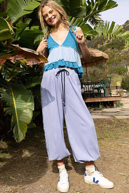 POL Adrian Contrast Cropped Babydoll Tank