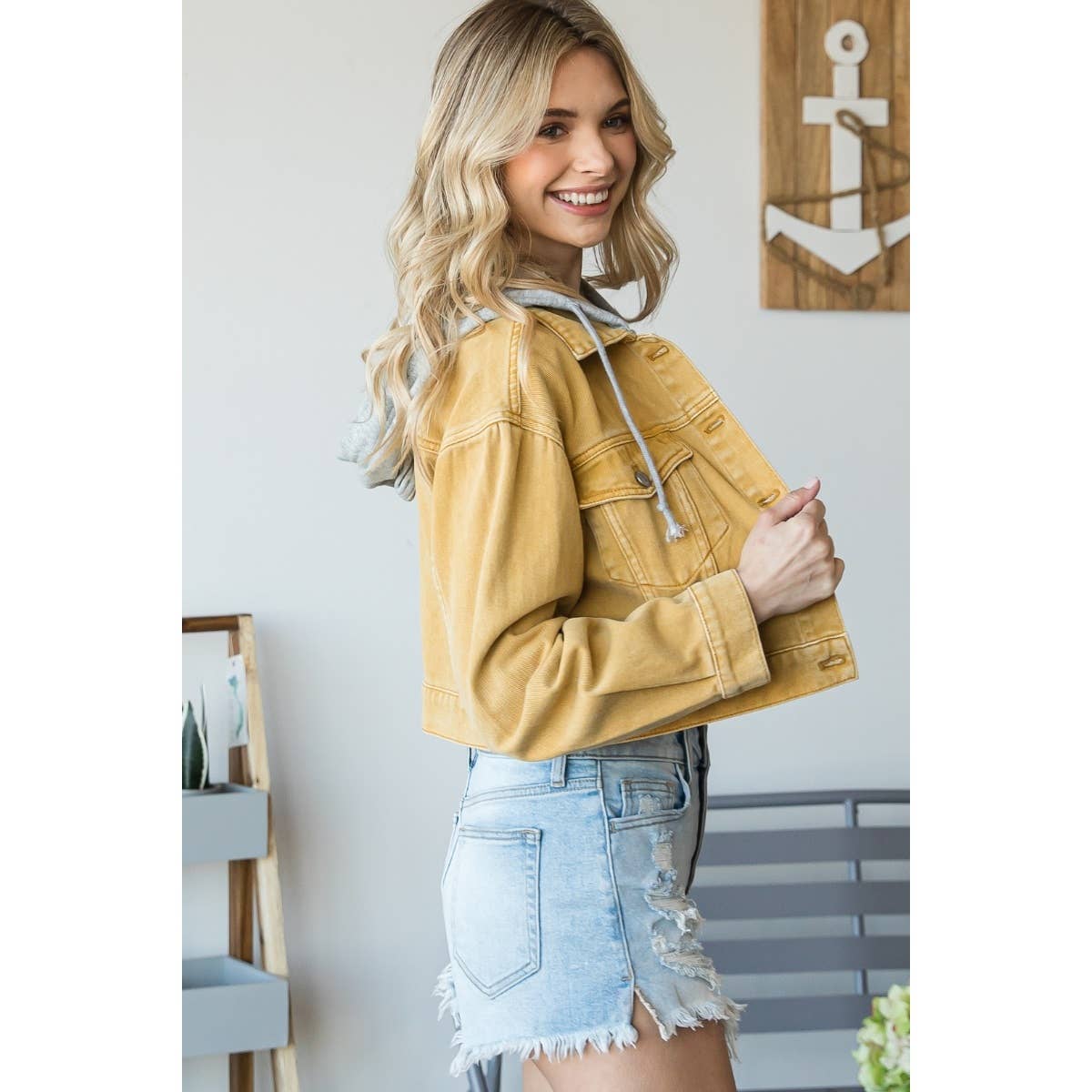 Penelope Hood Cropped Denim Jacket