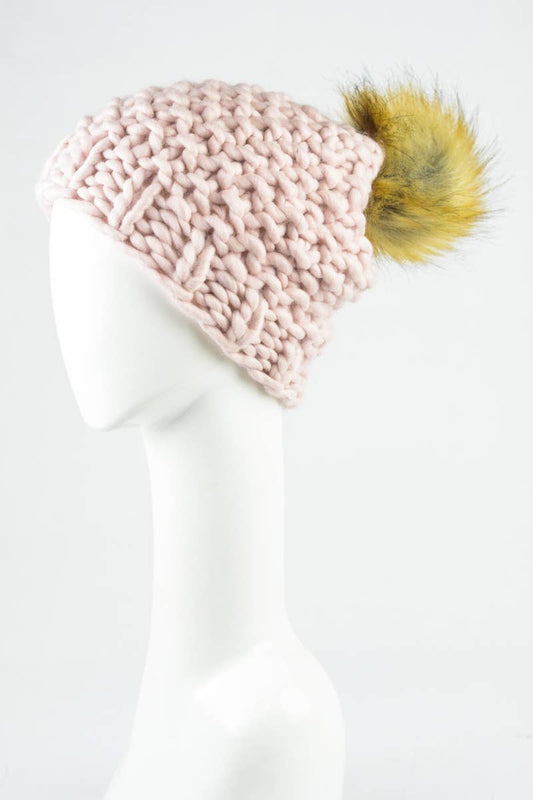 Chunky Pom Beanies-Blush Pink