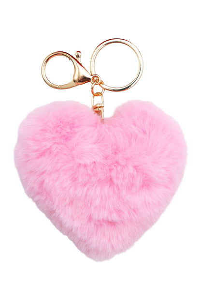 Warm Heart Fuzzy Faux Fur Pom Pom Key Chain