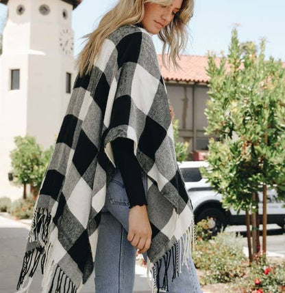 Buffalo Check Tassel Ruana
