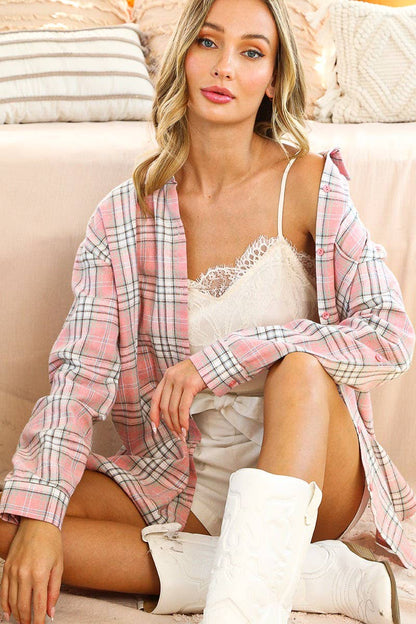 Cascades Plaid Flannel Shirt- Pink