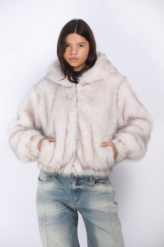 Jessica Faux Fur Hooded Bomber