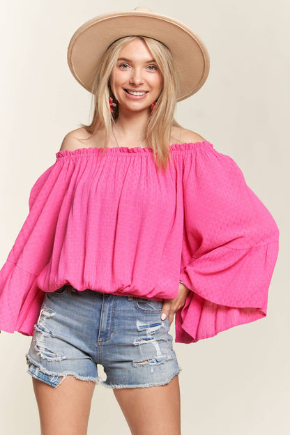 Julip Bell Sleeve Blouse-Bright Pink