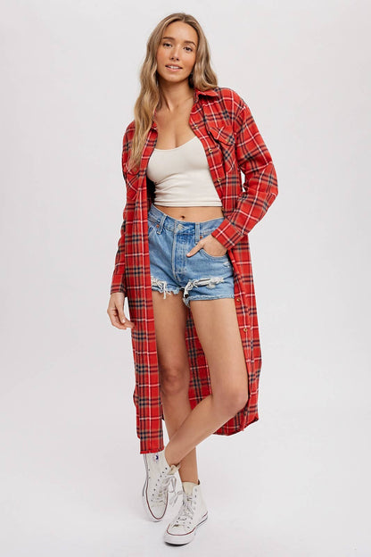 Flannel Plaid Longline Shirt