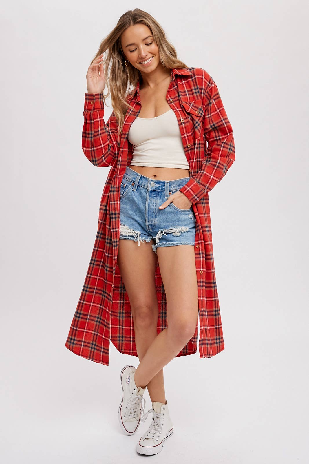 Flannel Plaid Longline Shirt