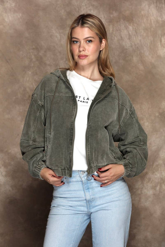 Jill Corduroy Zip Up Hoodie Bomber
