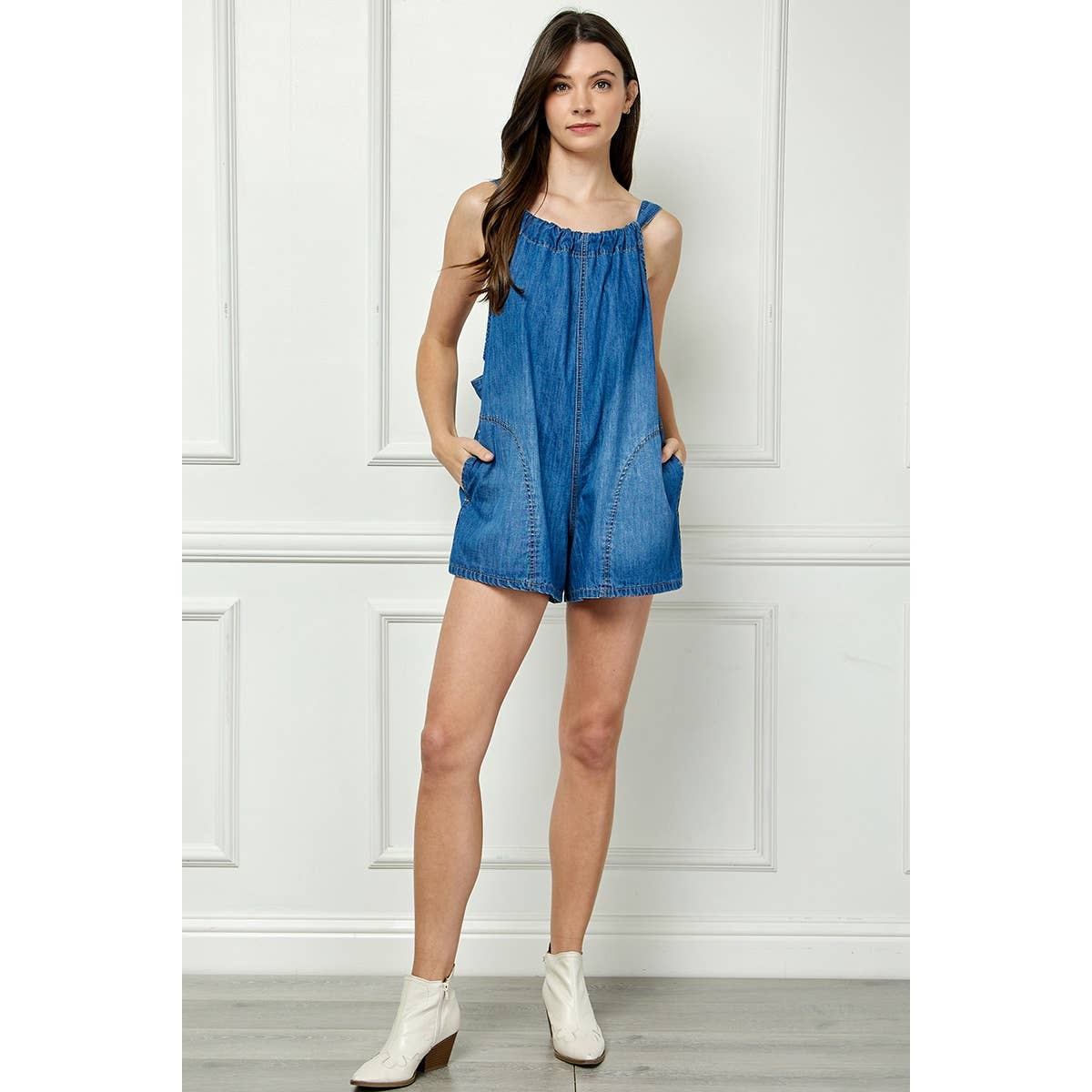 Tansy Tied Back Denim Romper