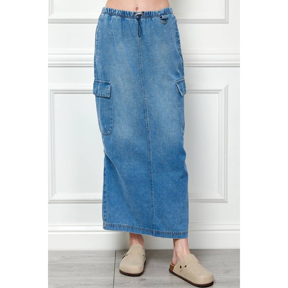 Long Denim Cargo Skirt