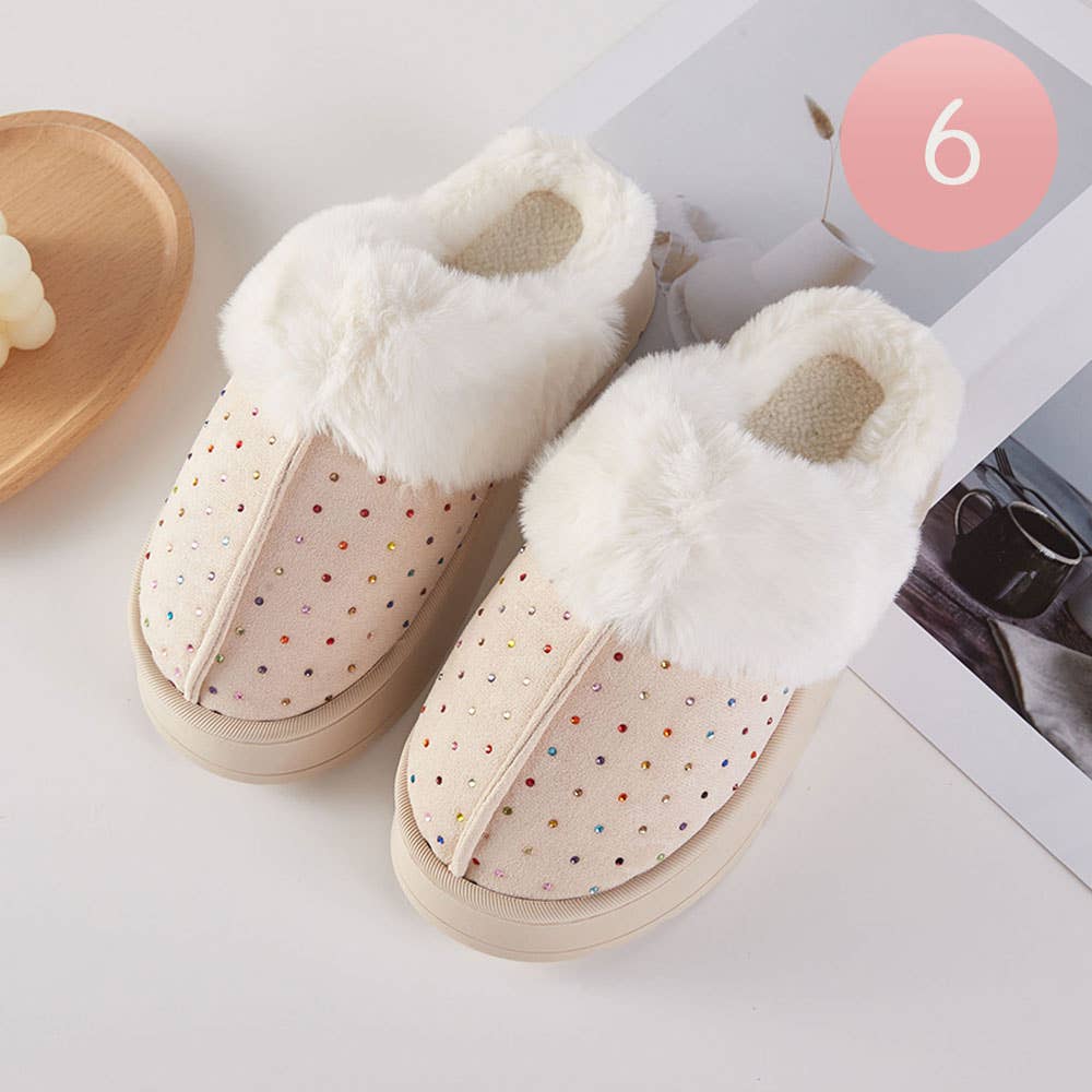 Rhinestone Embellished Plush Slippers
