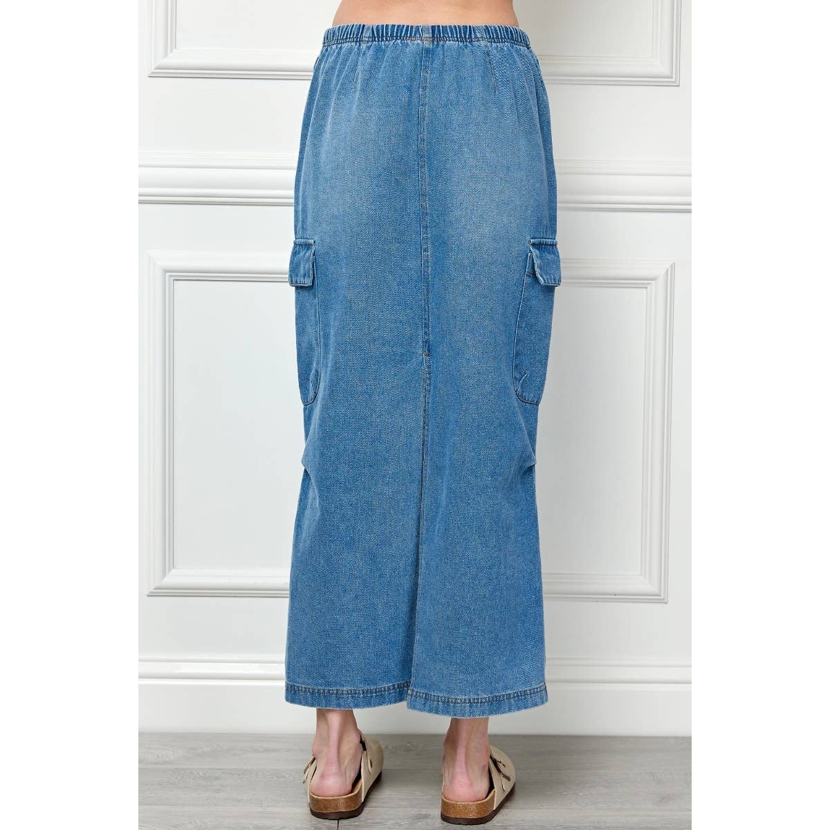Long Denim Cargo Skirt