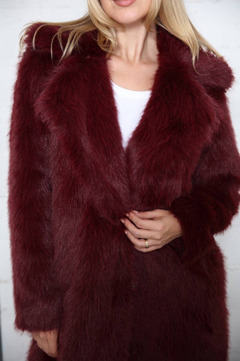Merlot Long Hair Faux Fur Overcoat
