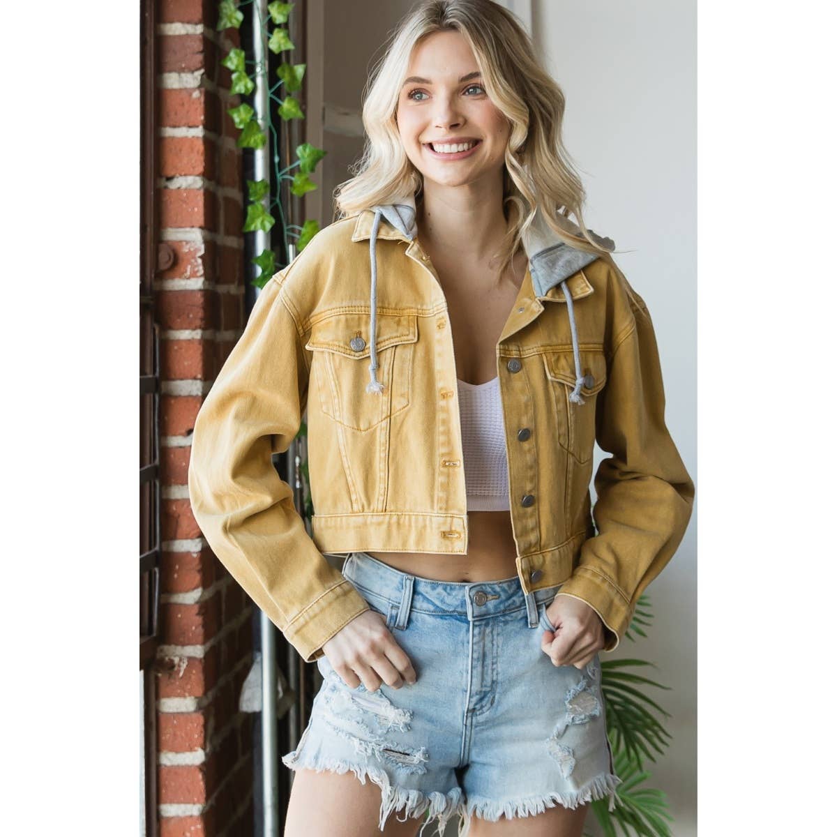 Penelope Hood Cropped Denim Jacket