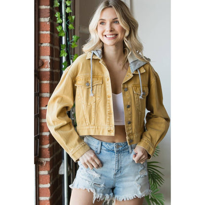Penelope Hood Cropped Denim Jacket