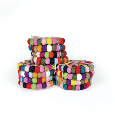 Multicolored Felt Ball Coasters | Set of 4- Case of 4