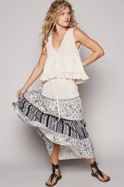 POL Adrian Contrast Cropped Babydoll Tank