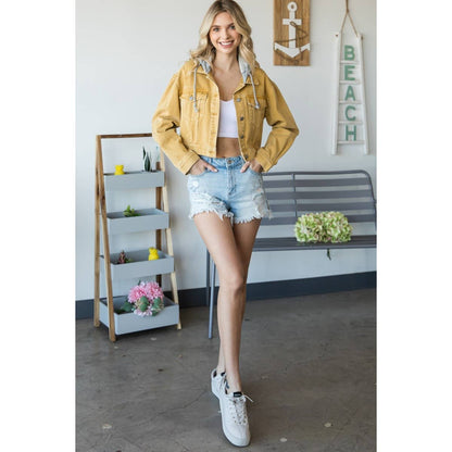 Penelope Hood Cropped Denim Jacket