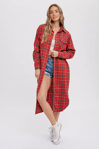 Flannel Plaid Longline Shirt