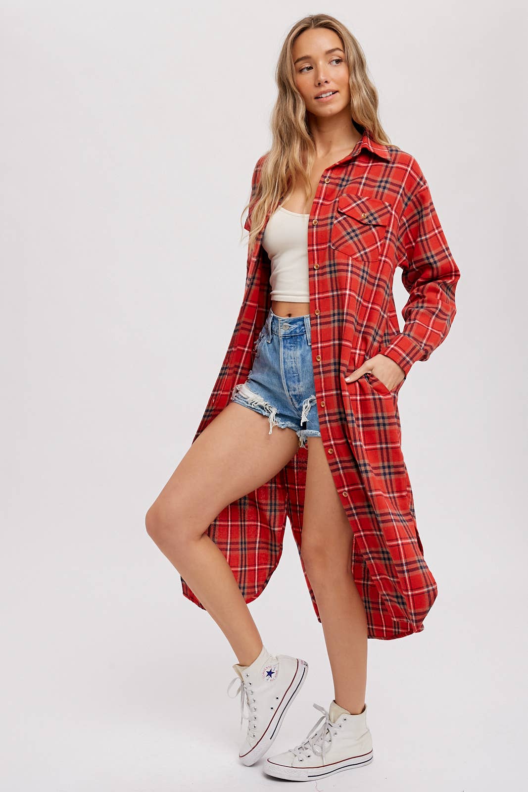 Flannel Plaid Longline Shirt