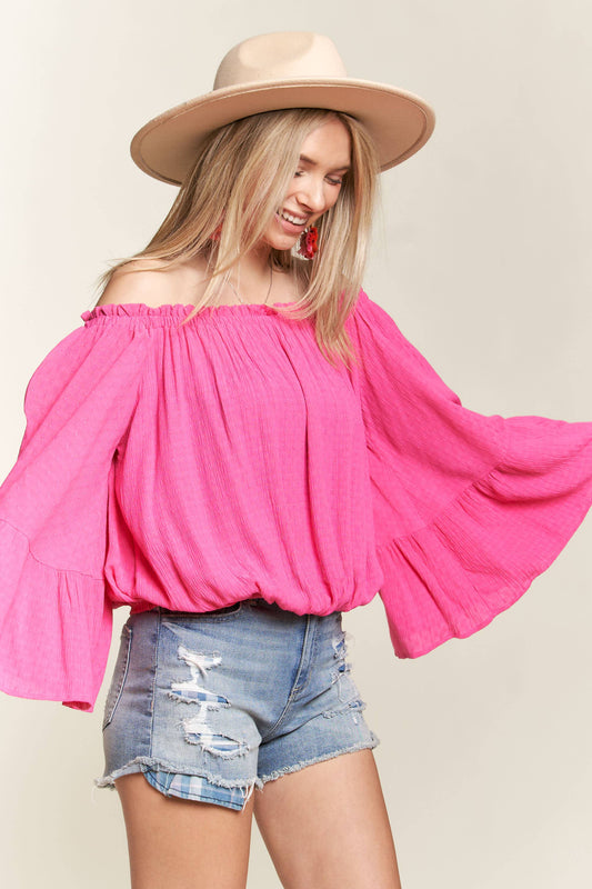 Julip Bell Sleeve Blouse-Bright Pink