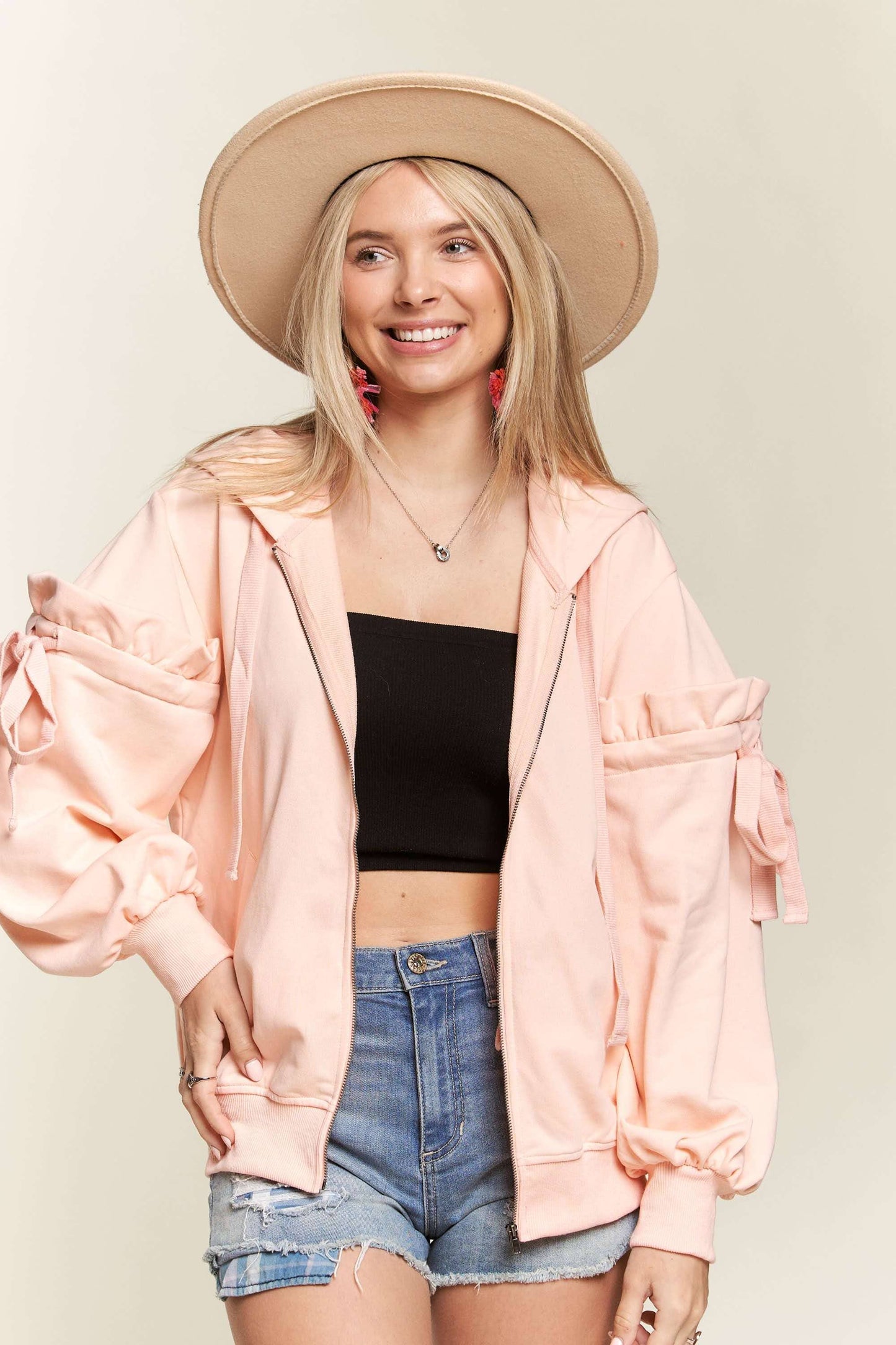 Jessica Ruffle Tie Sleeve Full Zip