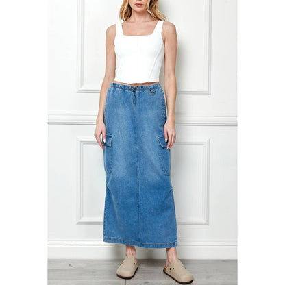 Long Denim Cargo Skirt