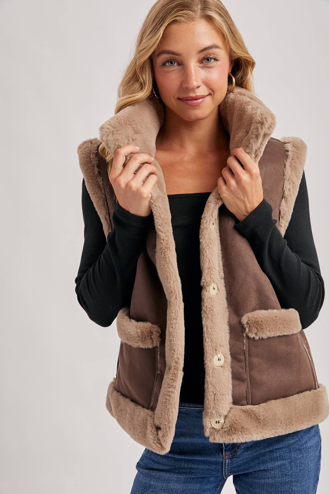 Faux Sherling Suede Vest