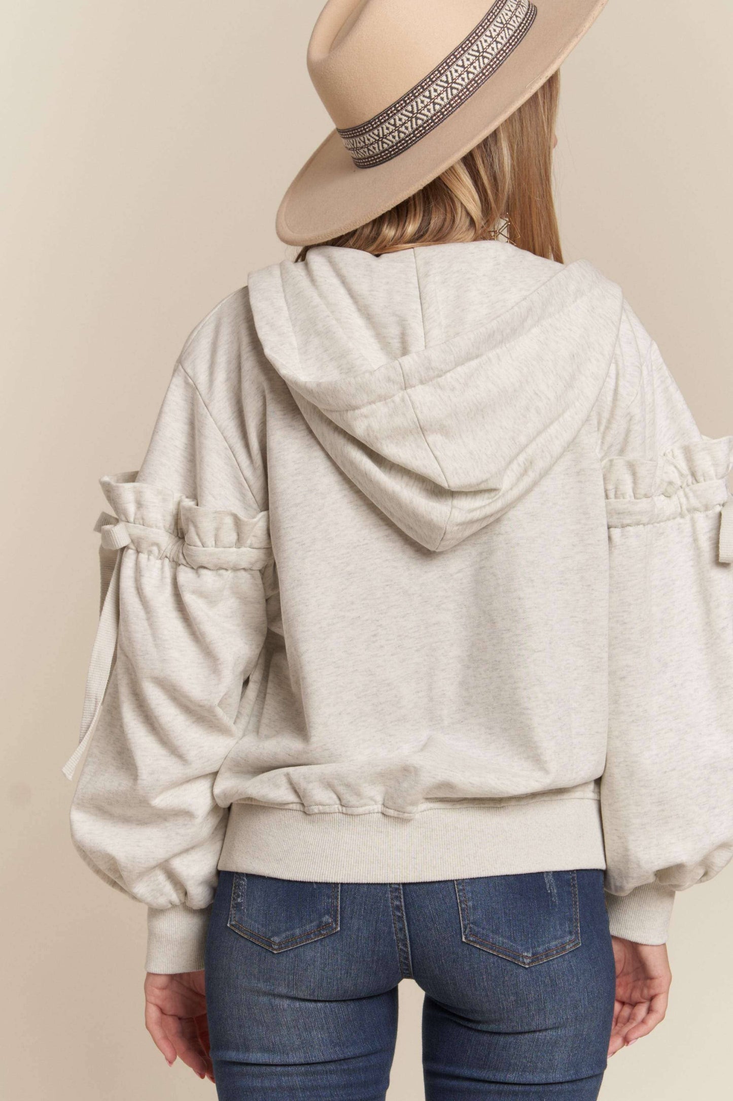 Jessica Ruffle Tie Sleeve Full Zip