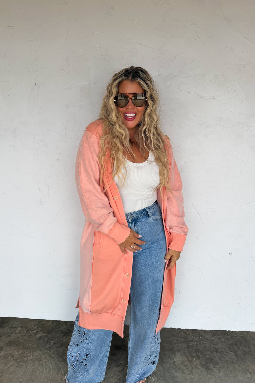 Desi Sweatshirt Cardigan-Peach