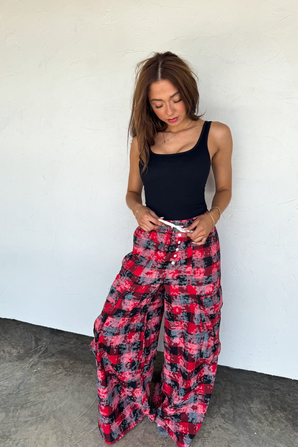 Plaid Behavior Wide Leg Cargo Pant