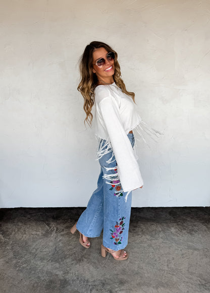 Blakeley Evie Embroidered Floral Denim