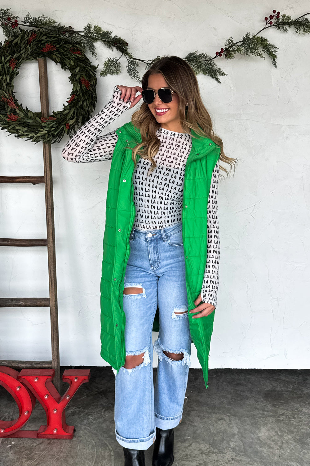 Kendall Long Puffer Vest-Green