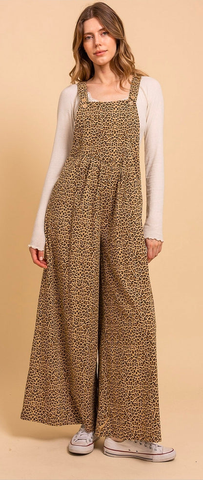 Leopard Wide Leg Overalls