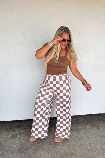 Drift Away Wide Leg Joggers-Checked