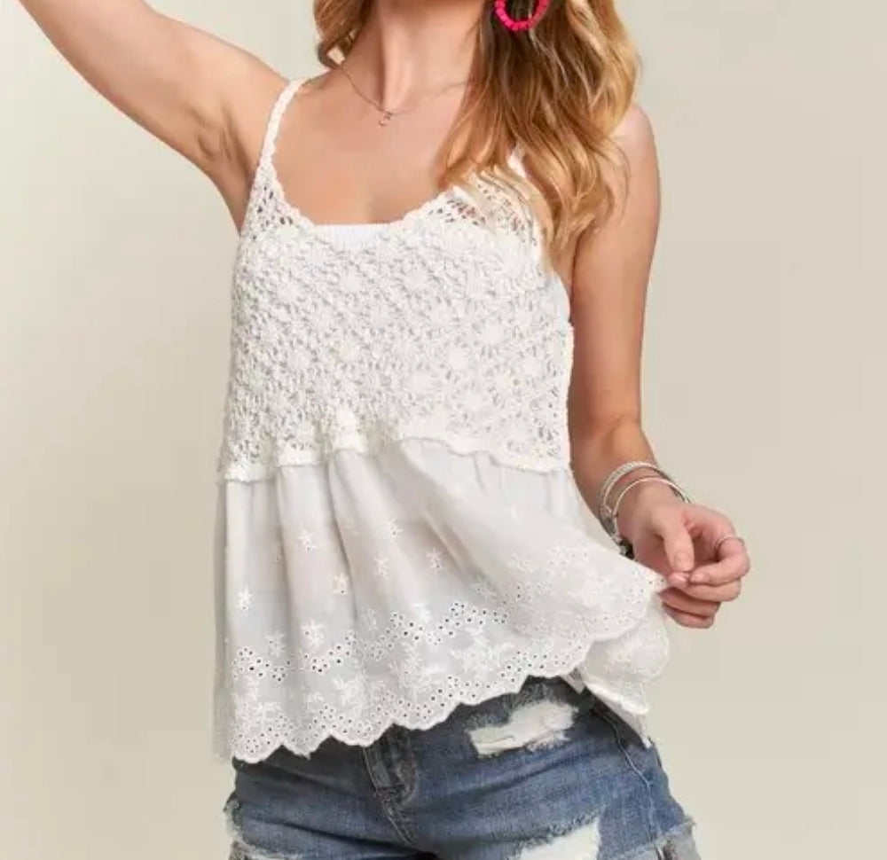 Rosalie Crochet Tank- Beige or White