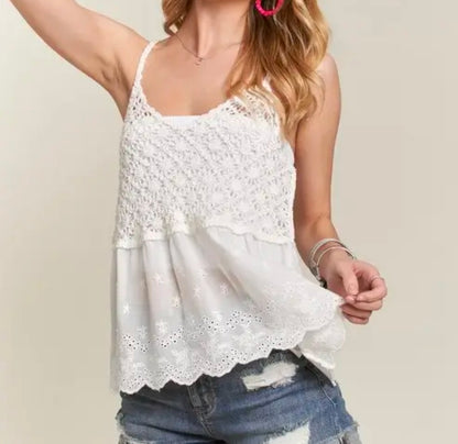 Rosalie Crochet Tank- Beige or White